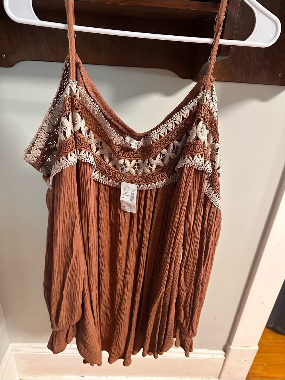 Maurices Rust Crochet-Trim Cold Shoulder Blouse